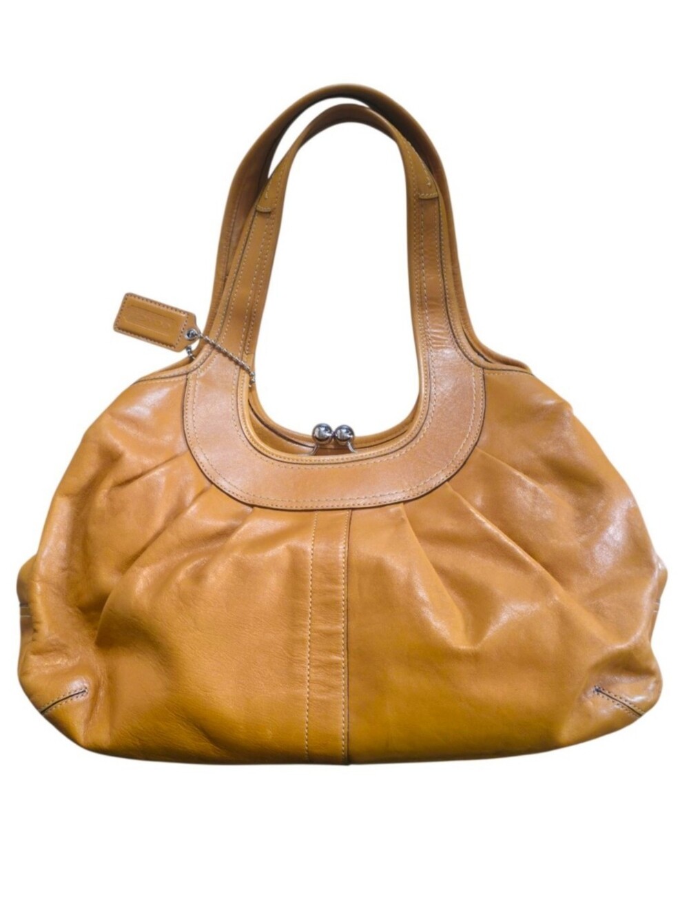 Vintage Coach Ergo Pleated Kisslock Satchel F14379 Tan Leather